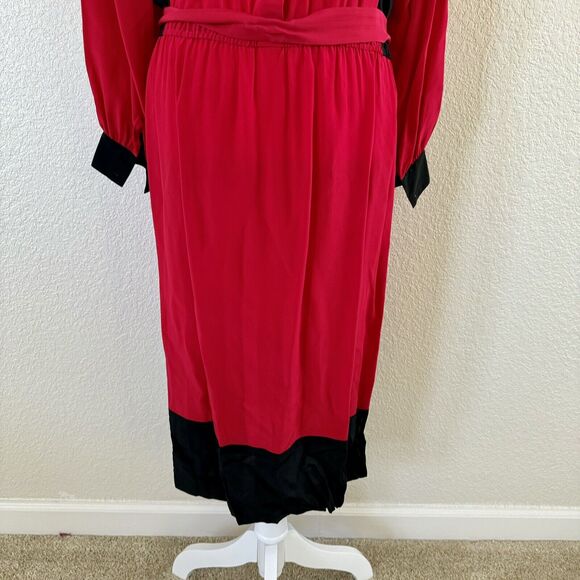 Vintage Horchow Sz 12 Dress 100% Silk Red With Black Accents Drop Waist Sh Pads - Picture 10 of 16